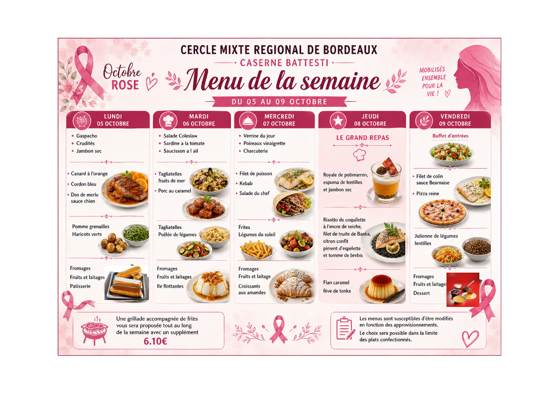 Menus du 05 au 09 octobre 2026